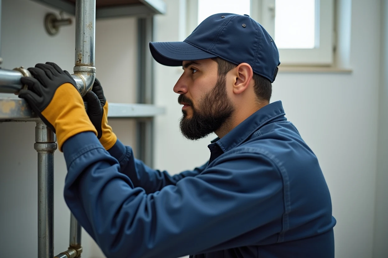 Técnico instalando un inodoro