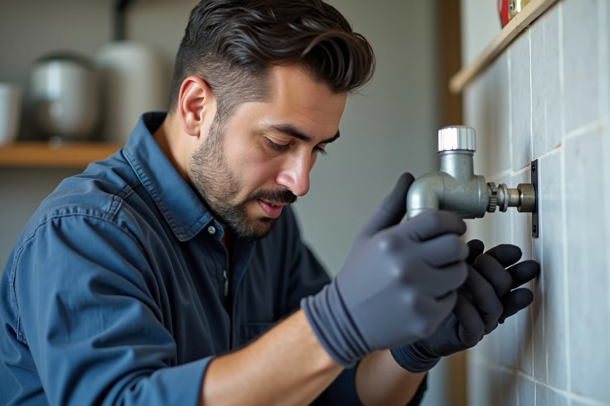 Técnico revisando una conexión de desagüe
